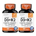 Vitamin D3 K2 2000 IU 120mcg Magnesium Zinc B6 Quercetin Capsules 240 Count