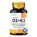 Vitamin D3 K2 4000 IU 120mcg Magnesium Zinc B6 Quercetin Capsules 60 Count