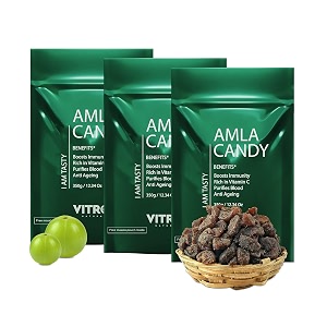 vitro dry sweet amla candy indian gooseberry  100 natural sweet and tangy flavor candy  source of vitamin c - 1 kg pack of 3 x 350gm
