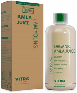 vitro organic amla juice with pulp  indian gooseberry juice with ayurvedic herbs  immunity boosters  powerful antioxidant  good for digestive health skin  hair health  no added sugar 1l 1 l