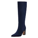 VIUGJNEX Knee High Boots Pointed Toe Chunky Heel Tall Boots for Women