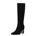 VIUGJNEX Knee High Boots Pointed Toe Chunky Heel Tall Boots for Women