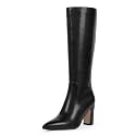 VIUGJNEX Knee High Boots Pointed Toe Chunky Heel Tall Boots for Women