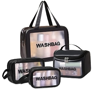 viulvuk premium faux leather cosmetic bags for women spacious makeup pouch amp toiletry storage wash bag for girls waterproof travel organizer for bath accessories amp grooming kit 4 pouches setblack