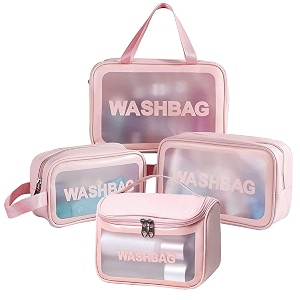 viulvuk premium faux leather cosmetic bags for women spacious makeup pouch amp toiletry storage wash bag for girls waterproof travel organizer for bath accessories amp grooming kit 4 pouches set pink