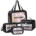 VIULVUK Premium Faux Leather Cosmetic Bags for Women, Spacious Makeup Pouch & Toiletry Storage Wash Bag for Girls, Waterproof Travel Organizer for Bath Accessories & Grooming Kit (4 Pouches Set,Black)