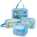 VIULVUK Premium Faux Leather Cosmetic Bags for Women, Spacious Makeup Pouch & Toiletry Storage Wash Bag for Girls, Waterproof Travel Organizer for Bath Accessories & Grooming Kit (4 Pouches Set, Blue)