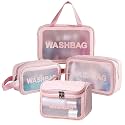 VIULVUK Premium Faux Leather Cosmetic Bags for Women, Spacious Makeup Pouch &amp; Toiletry Storage Wash Bag for Girls, Waterproof Travel Organizer for Bath Accessories &amp; Grooming Kit (4 Pouches Set, Pink)