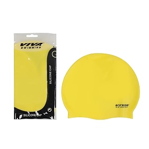 viva unisex silicone swimming cap with zip pouch yellow
