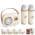 Vivamic Portable Kids Karaoke Fun Set, Viva Mic Portable Microphone, Mini Karaoke Machine with 2 Wireless Microphones Voice Changer for Home and Outdoor Entertainment (Dual,Off-White)