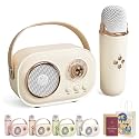 Vivamic Portable Kids Karaoke Fun Set, Viva Mic Portable Microphone, Mini Karaoke Machine with 2 Wireless Microphones Voice Changer for Home and Outdoor Entertainment (Single,Off-White)