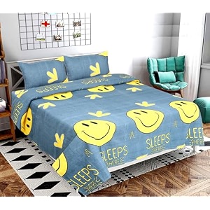 vivan  era of warmth amp comfort floral printed microfiber wrinklefree super soft 144 tc bedsheet for double bed with 2 pillow covers  breathable and skin friendly 220x228 cm grey amp yellow