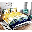 ViVAN : Era of Warmth &amp; Comfort Floral Printed Microfiber Wrinklefree Super Soft 144 TC Bedsheet for Double Bed with 2 Pillow Covers | Breathable and Skin Friendly (220x228 cm, White-Yellow)