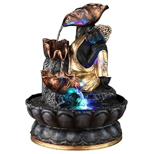 buddha tabletop polyresin indoor water fountain with led lights for home decor decoration showpiece and gifts