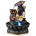 Buddha Tabletop Polyresin Indoor Water Fountain with LED Lights for Home Decor, Decoration Showpiece, and Gifts