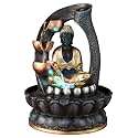 Buddha Tabletop Water Fountain with LED Lights | Polyresin Indoor Outdoor Waterfall Showpiece for Home &amp; Office Decor | Feng Shui Vastu Gift (Black-Gold)
