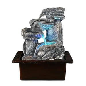 tabletop water fountain  polyresin indoor outdoor water fountain with led lights  home decor office living room pooja room decoration showpiece amp gifts grey