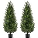 VIVATREES 6FT Artificial Topiary Cedar Trees, UV-Resistant Faux Evergreen Outdoor Plants, Artificial Pine Tree for Outdoor Front Porch Patio Entryway Decor, 2 Pack