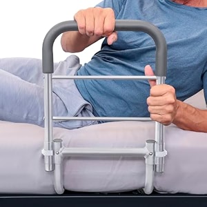 vive bed rail - compact assist railing for elderly seniors handicap kids - standing bar handle with fall prevention guard - adjustable bedrail cane fits king queen full twin - stability grab bar