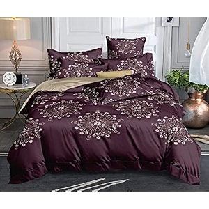 300 tc glace cotton soft single bed duvet cover with zipper closure - 6034 x 9034 inch wine color