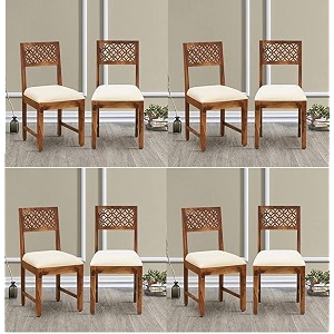 solid sheesham wood dining chairs only  wooden set of 8 dinning chair for kitchen amp dining room  chairs with cushion  rosewood rustic teak finish