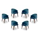 Solid Sheesham Wood Dining Chairs Only | Set of 6 Wooden &amp; Upholstered Premium Velvet Fabric Cushioned Dinning Chairs | Accent Chair for Home | Blue