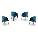 Solid Sheesham Wood Dining Chairs Only | Set of 4 Wooden &amp; Upholstered Premium Velvet Fabric Cushioned Dinning Chairs | Accent Chair for Home | Blue