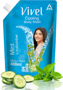 vivel cooling body wash mint  cucumber shower gel supersaver refill pouch soft skin