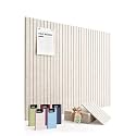 VIVELDA Large Felt Bulletin Board 48 x 36 Inch - 12-Pack Square Acoustic Wall Panels, Cork Board Alternative, NRC 0.95, Damage-Free Adhesive, Slatted Design for Home, Classroom (Limestone)