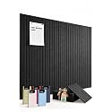 VIVELDA Large Felt Bulletin Board 48 x 36 Inch - 12-Pack Square Acoustic Wall Panels, Cork Board Alternative, NRC 0.95, Damage-Free Adhesive, Slatted Design for Home, Classroom (Black)