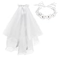 Vividsun 2 Pcs First Communion Veils Set White Floral Headpiece Lace Veil