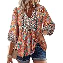 Vivilli Womens Fall Boho Babydoll Tops 3/4 Sleeve Pleated Peplum Blouses Casual V Neck Tie Front 2026 Tunic Tops