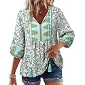 Vivilli Womens Fall Boho Babydoll Tops 3/4 Sleeve Pleated Peplum Blouses Casual V Neck Tie Front 2026 Tunic Tops