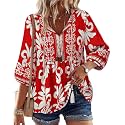 Vivilli Womens Fall Boho Babydoll Tops 3/4 Sleeve Pleated Peplum Blouses Casual V Neck Tie Front 2026 Tunic Tops