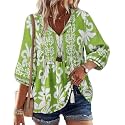 Vivilli Womens Summer Boho Babydoll Tops 3/4 Sleeve Pleated Peplum Blouses Casual V Neck Tie Front 2026 Tunic Tops