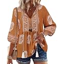 Vivilli Womens Fall Boho Babydoll Tops 3/4 Sleeve Pleated Peplum Blouses Casual V Neck Tie Front 2026 Tunic Tops
