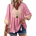 Vivilli Womens Fall Boho Babydoll Tops 3/4 Sleeve Pleated Peplum Blouses Casual V Neck Tie Front 2026 Tunic Tops