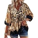 Vivilli Womens Summer Boho Babydoll Tops 3/4 Sleeve Pleated Peplum Blouses Casual V Neck Tie Front 2026 Tunic Tops