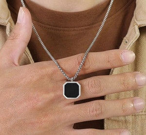 vivity minimalist silver square locket pendant neck chain for men silver plated alloy chain