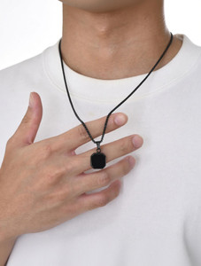 vivity classic black onyx amulet octagon hexagon inlay square locket pendant silver plated alloy chain