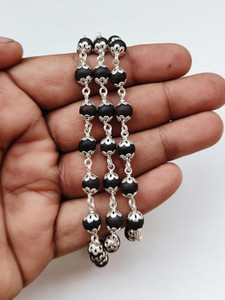 vivity original karungali malai 8mm 54 ebony wooden black beads mala silver plated brass copper chain