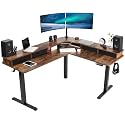VIVO Electric 63 x 55 in Rustic Corner Standing Desk with Memory Presets