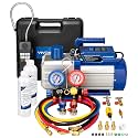 VIVOHOME 1.5 HP 14.4CFM 2 Stage AC Vacuum Pump and 4 Way Manifold Gauge Set
