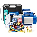 VIVOHOME 1 HP 9.6 CFM 2 Stage AC Vacuum Pump and 4 Way Manifold Gauge Set