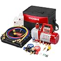 VIVOHOME 1/2 HP 5CFM 2 Stage AC Vacuum Pump and 4 Way Manifold Gauge Set