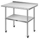 VIVOHOME 24 x 36 Inch Stainless Steel Work Table with Backsplash and Wheels