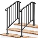 VIVOSUN 2-Pack 3-Step Railing 40"x36" Wrought Iron with Curved &amp; Balusters