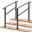 VIVOSUN 2-Pack 3-Step Stair Handrail 40"x36" Wrought Iron with Curved Ends