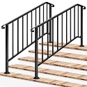 VIVOSUN 2-Pack 5-Step Railing 69"x36" Wrought Iron with Curved &amp; Balusters