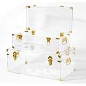 Vixdonos Acrylic Storage Chest Decorative Trunk Set of 2 Keepsake Box College Dorm Organizer with Hardware Hasps and Handle for Home Deocr,23.7X14.2X9.5 Inches,Clear